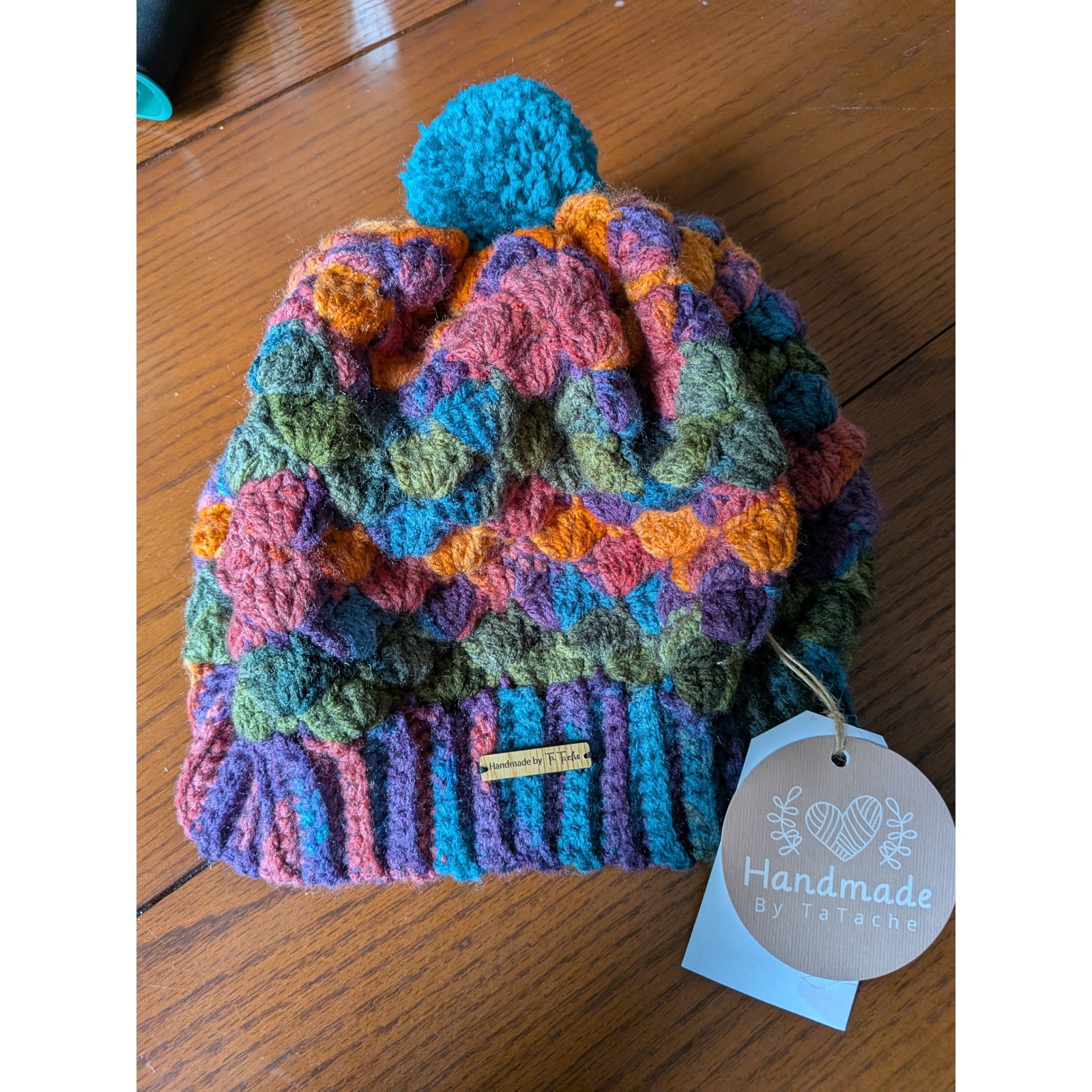 Tatache Handmade Crochet Beanie Multicolor Wool Blend Pom Pom Hat Lebanon